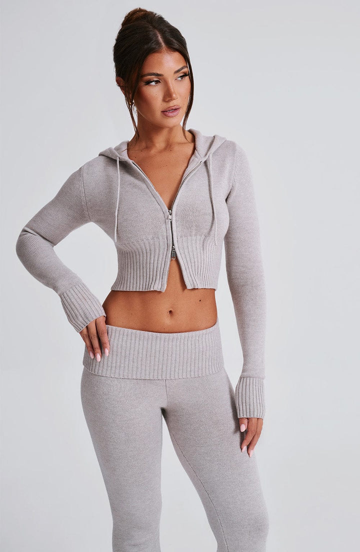 Portia | Light Grey Marl Knit Hoodie