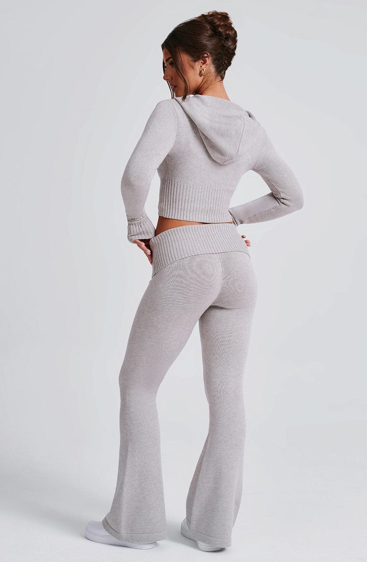 Portia | Light Grey Marl Knit Hoodie