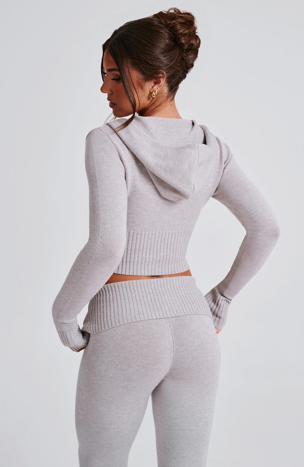 Portia | Light Grey Marl Knit Hoodie