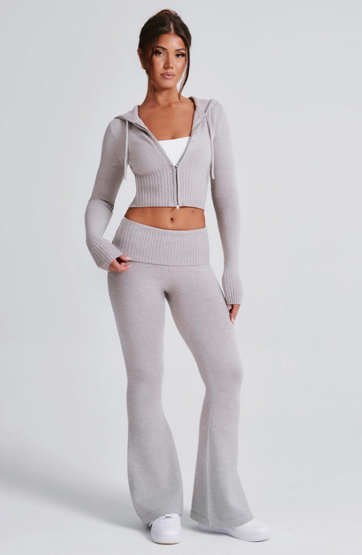 Portia | Light Grey Marl Knit Hoodie