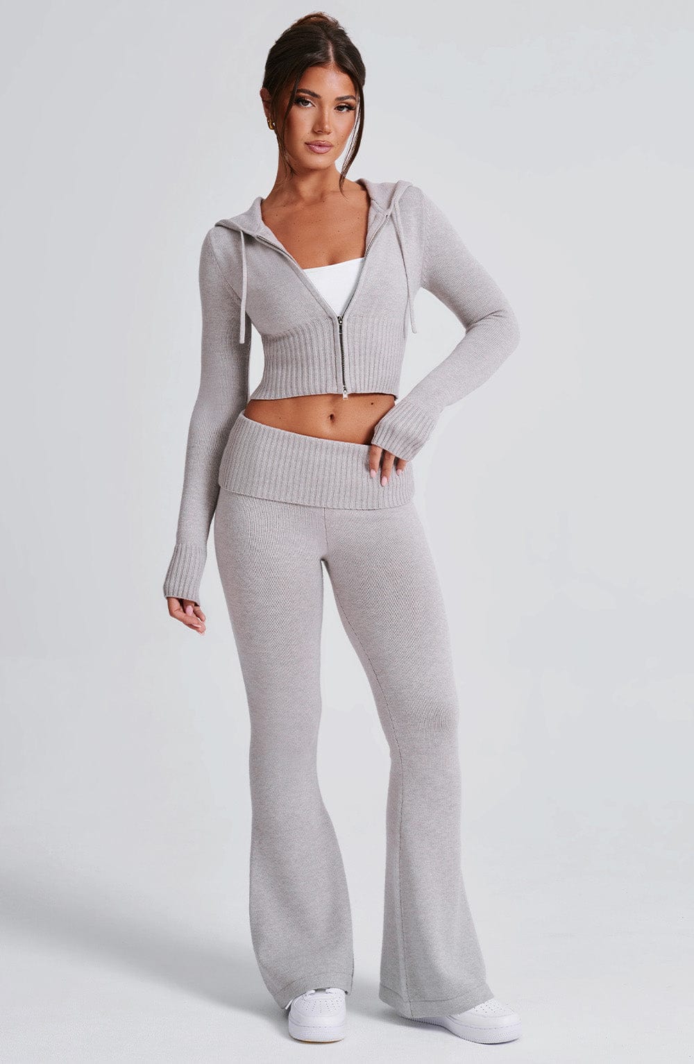 Portia | Light Grey Marl Knit Hoodie