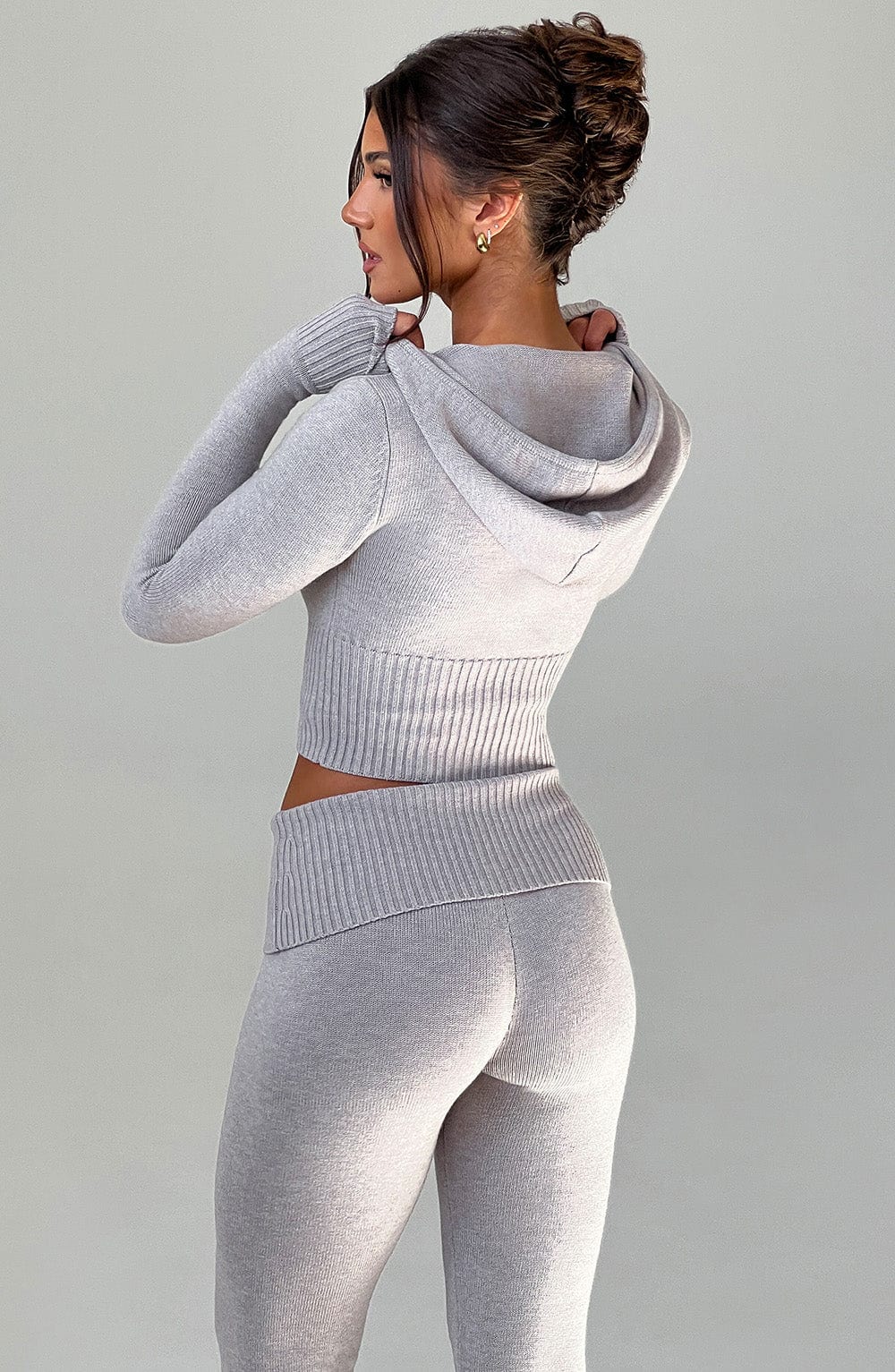 Portia | Light Grey Marl Knit Hoodie