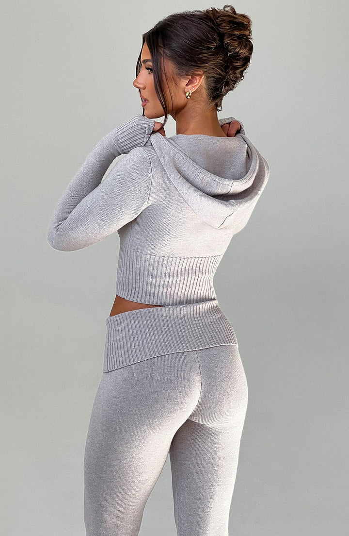 Portia | Light Grey Marl Knit Hoodie