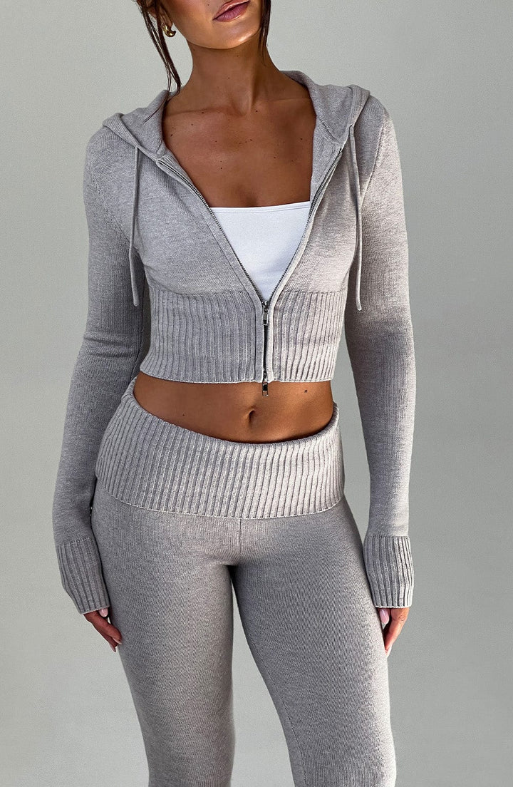 Portia | Light Grey Marl Knit Hoodie