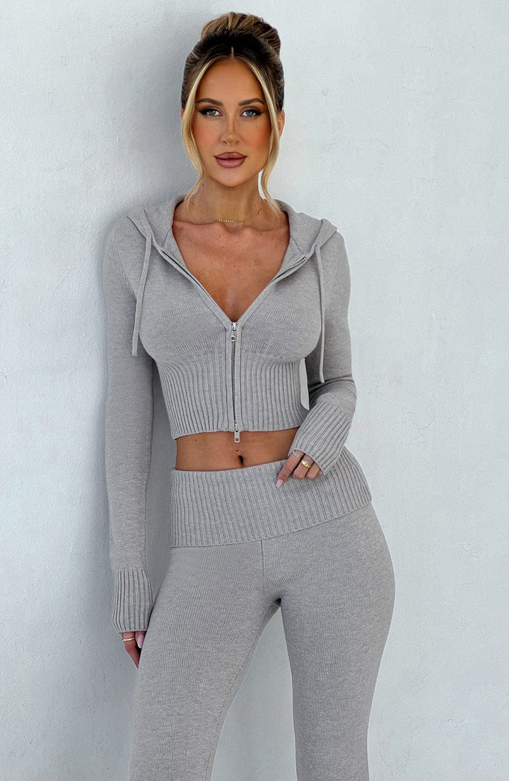 Portia | Light Grey Marl Knit Hoodie