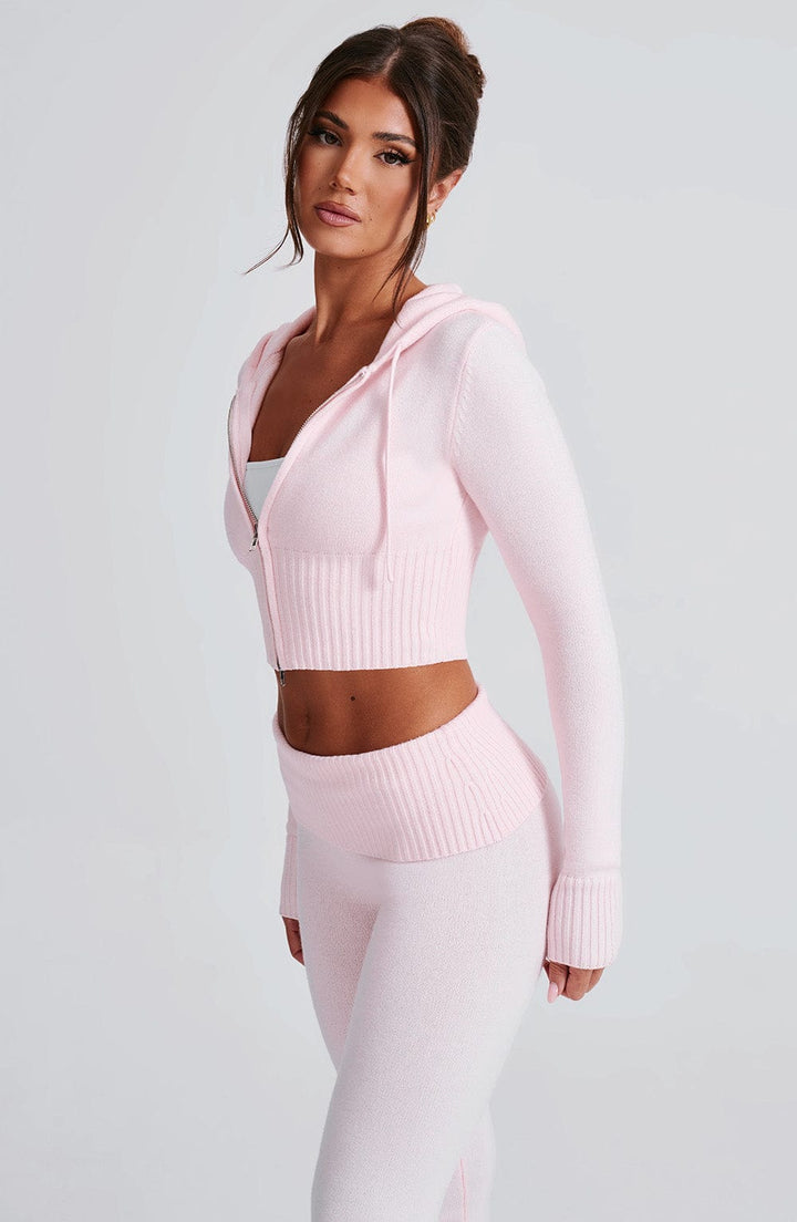 Portia | Pink Knit Hoodie