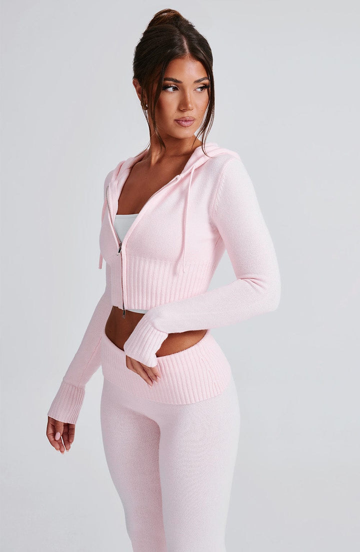 Portia | Pink Knit Hoodie