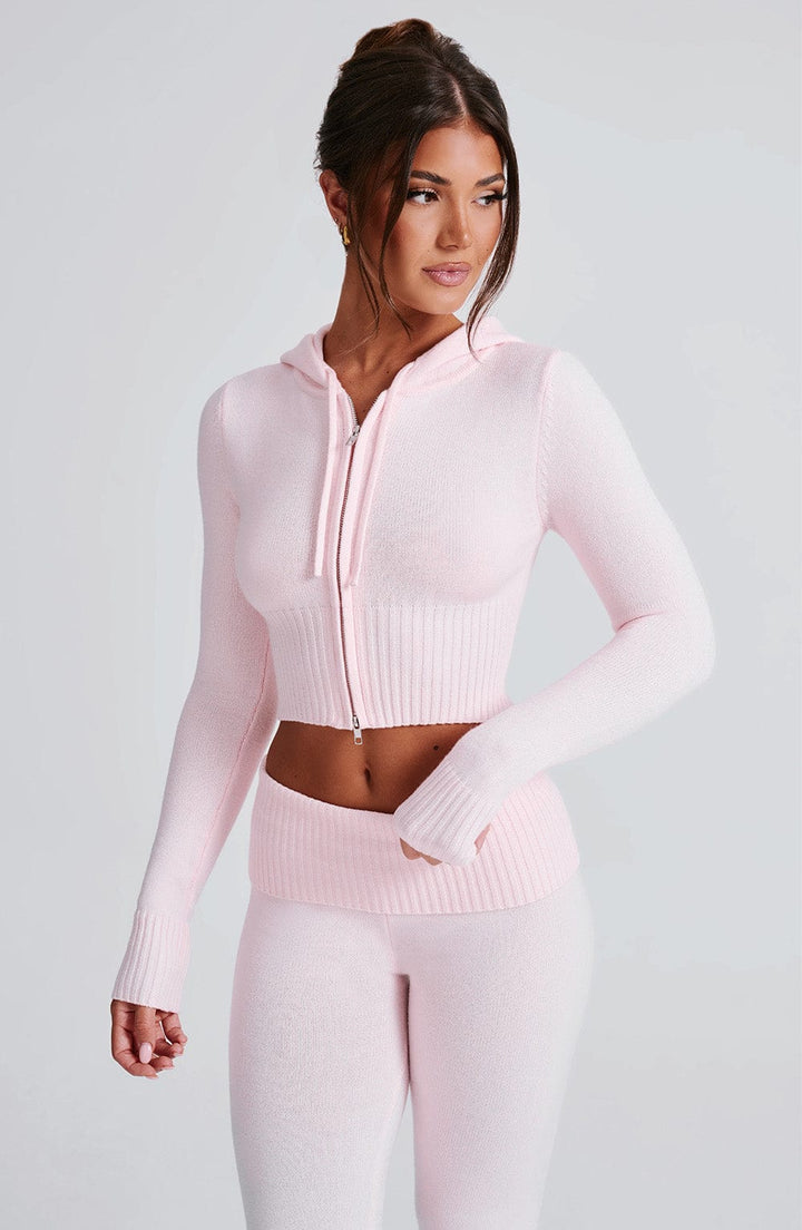 Portia | Pink Knit Hoodie