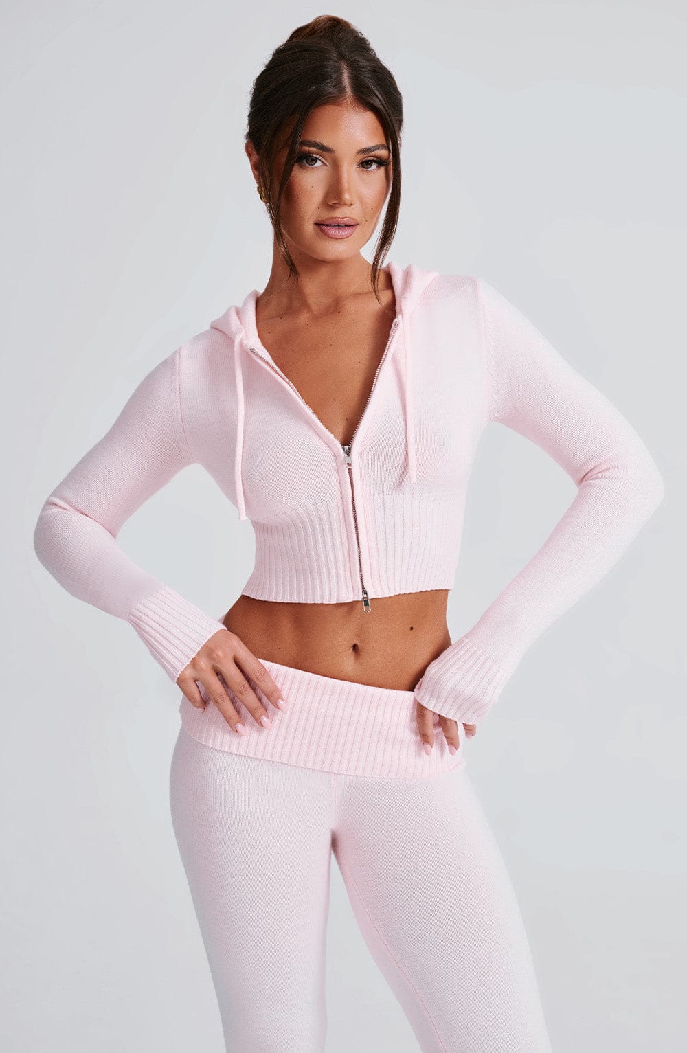 Portia | Pink Knit Hoodie