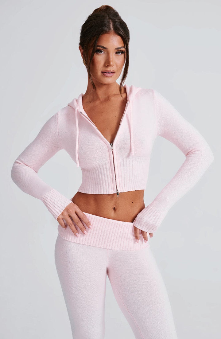 Portia | Pink Knit Hoodie