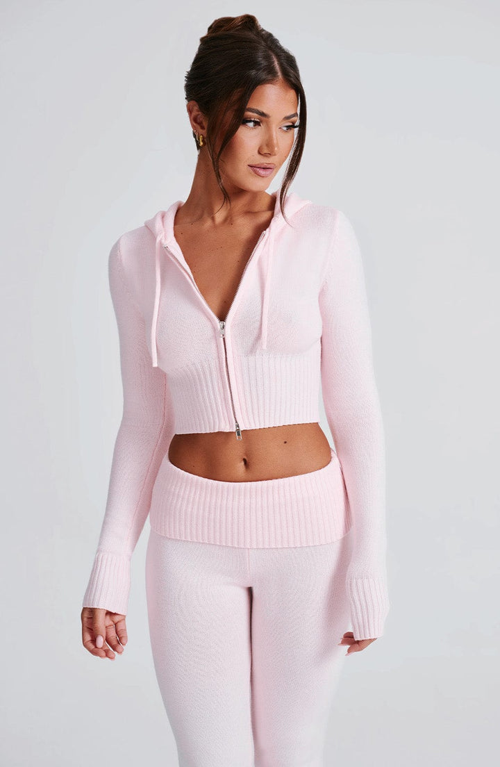 Portia | Pink Knit Hoodie