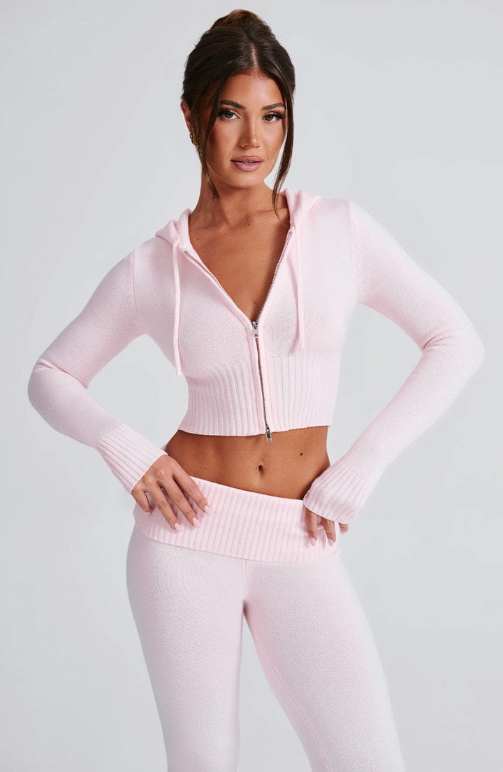 Portia | Pink Knit Hoodie