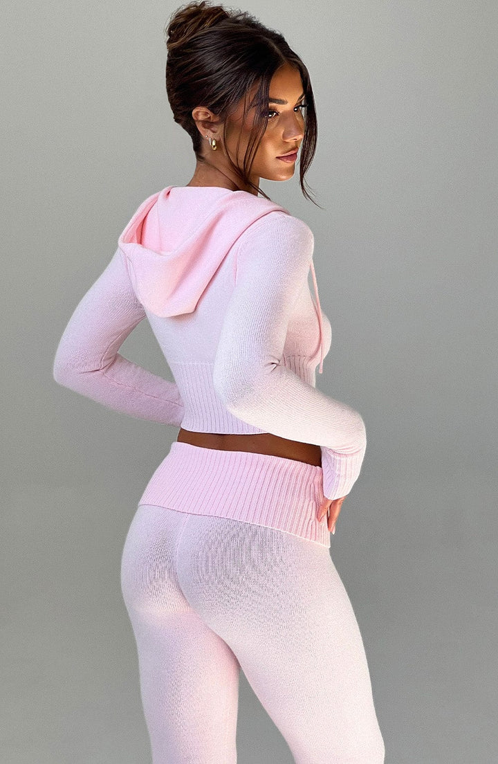 Portia | Pink Knit Hoodie