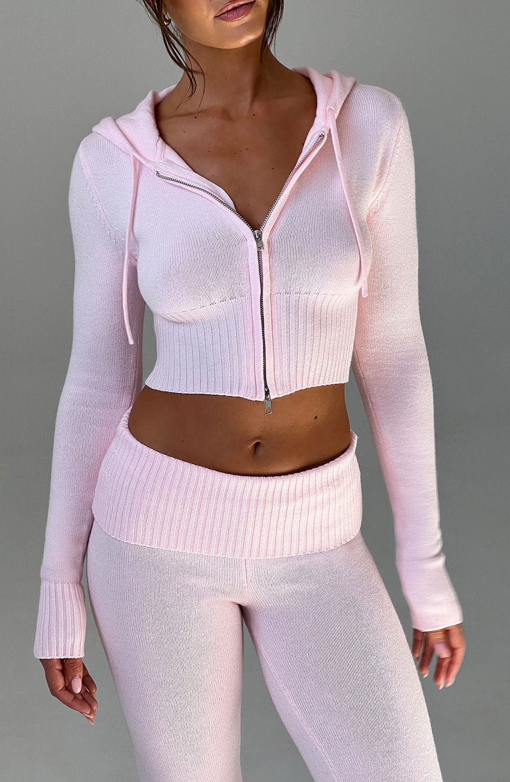 Portia | Pink Knit Hoodie