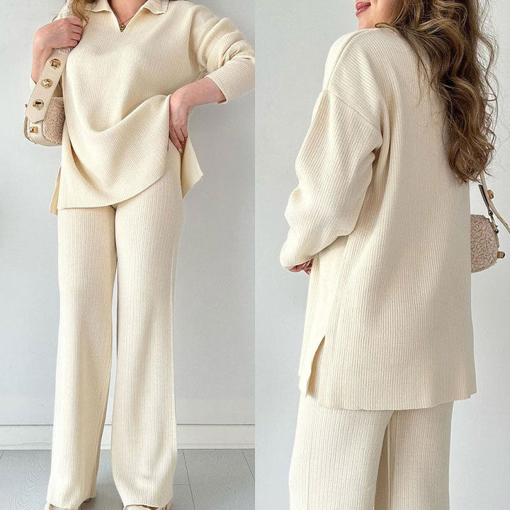 Sophia | Casual V-Neck and Slit Two-Piece Set
