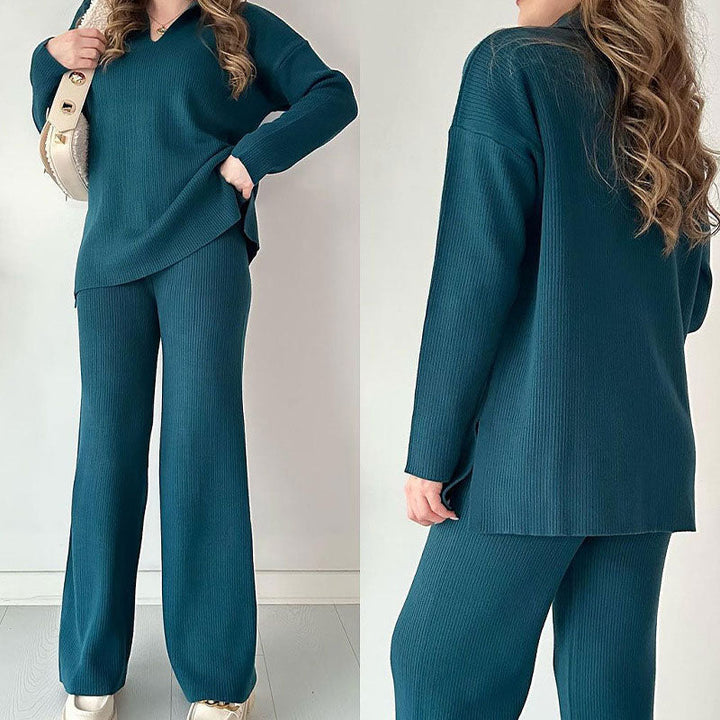 Sophia | Casual V-Neck and Slit Two-Piece Set