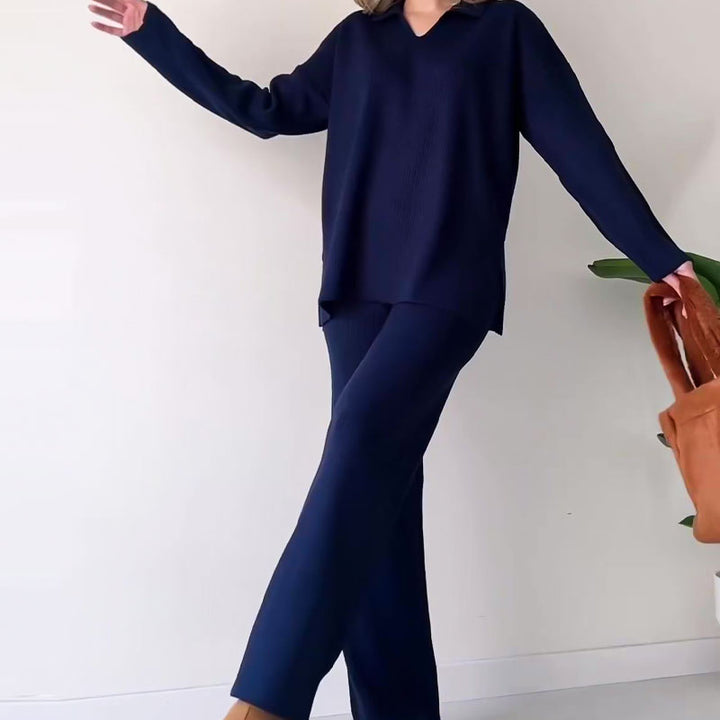 Sophia | Casual V-Neck and Slit Two-Piece Set