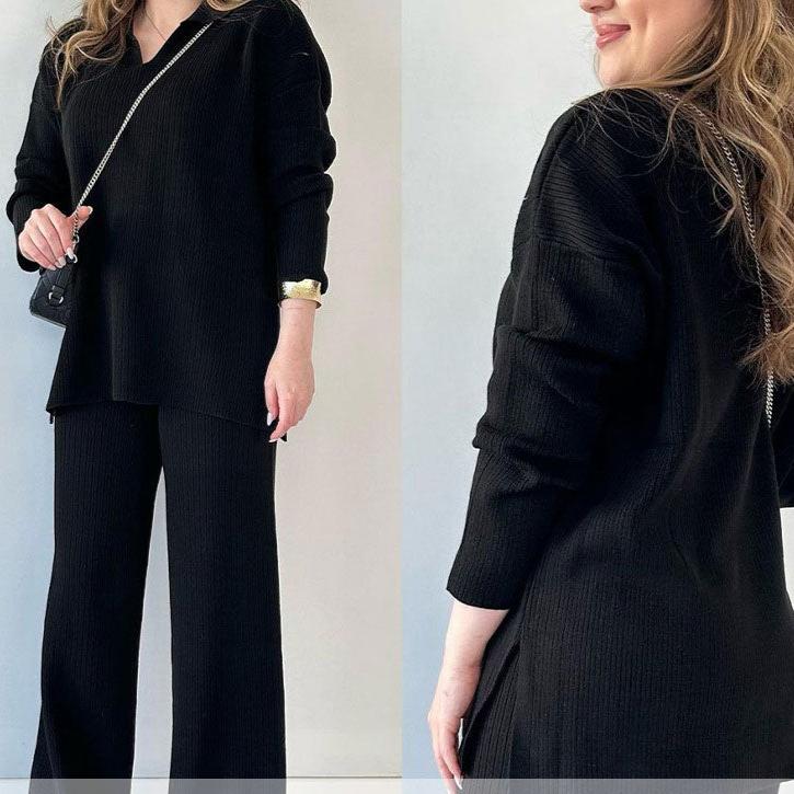Sophia | Casual V-Neck and Slit Two-Piece Set