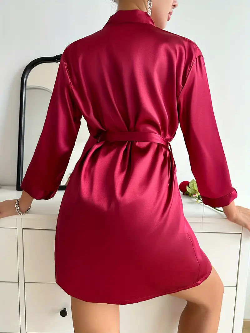 Valeria | Satin Set with Lace Nightgown & Kimono